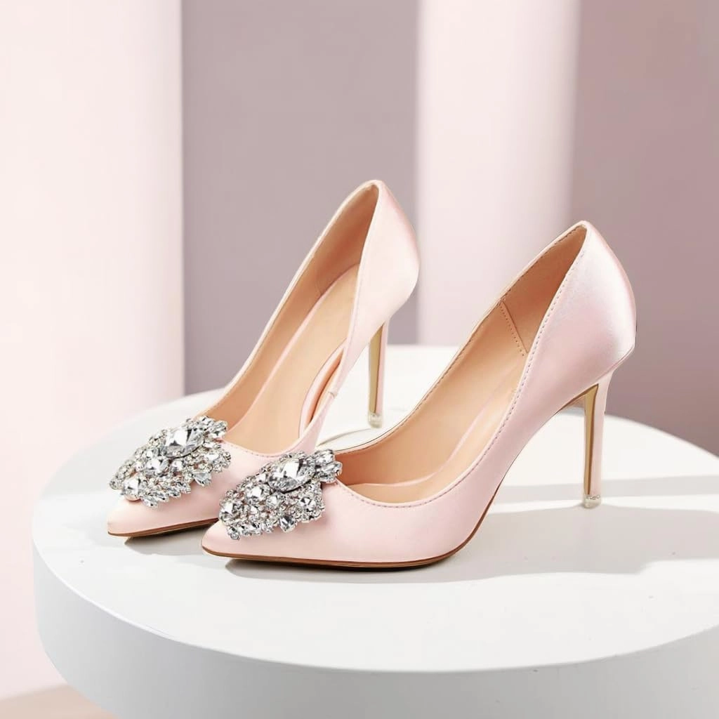 JOEupin Womens Rhinestone Satin Pumps Evening Party High Heel Pumps Wedding Bridal Stilettos Shoes