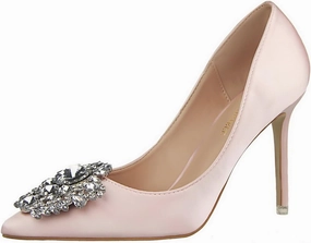 JOEupin Womens Rhinestone Satin Pumps Evening Party High Heel Pumps Wedding Bridal Stilettos Shoes