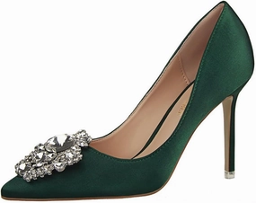 JOEupin Womens Rhinestone Satin Pumps Evening Party High Heel Pumps Wedding Bridal Stilettos Shoes