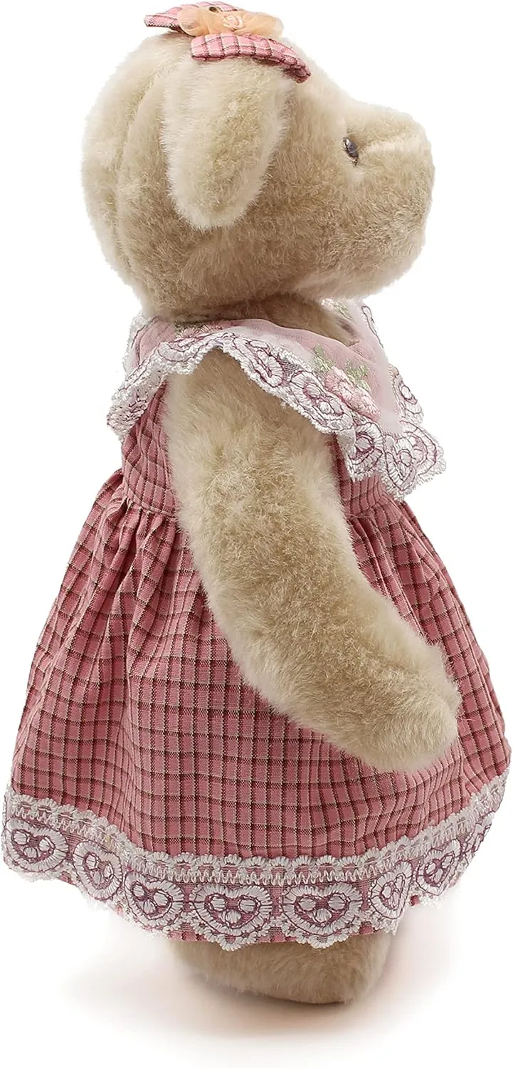 Jointed Teddy Bear Stuffed Animals Small Soft Plush Toy with Cloth (Pink Lace 13Inch)