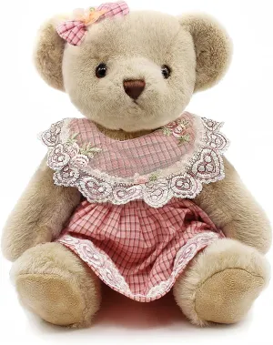 Jointed Teddy Bear Stuffed Animals Small Soft Plush Toy with Cloth (Pink Lace 13Inch)