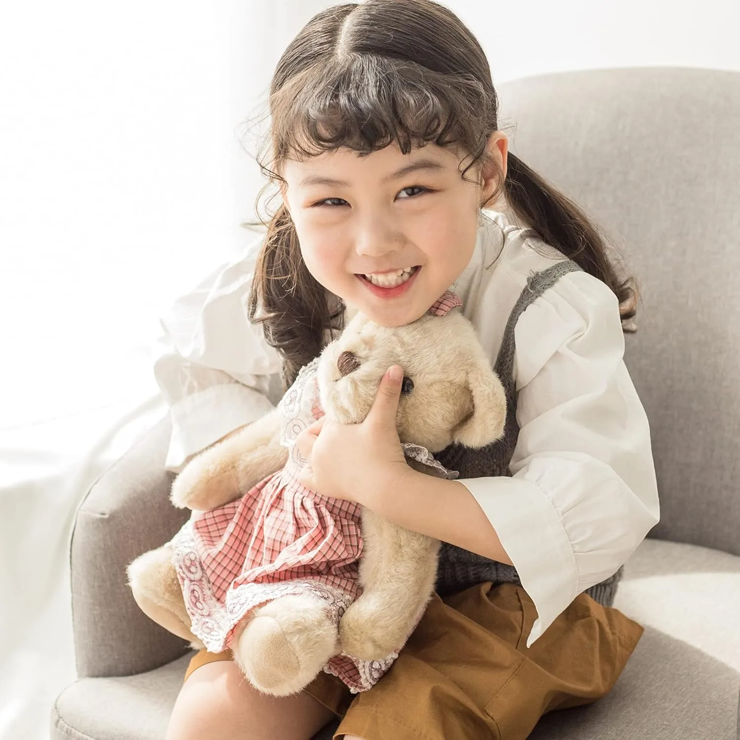 Jointed Teddy Bear Stuffed Animals Small Soft Plush Toy with Cloth (Pink Lace 13Inch)