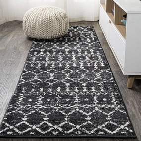 JONATHAN Y MOH101D-210 Moroccan Hype Boho Vintage Diamond Indoor Runner Rug Bohemian Easy-Cleaning Bedroom Kitchen Living Room Non Shedding, 2 X 10, Black/Ivory