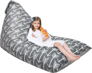 Jorbest Stuffed Animal Storage Bean Bag Chair for Kids and Adults, Bean Bag Stuffed Animal Storage, Velvet Stuffie Seat - Cover ONLY (Grey with White Arrows 200 L/52 Gal)