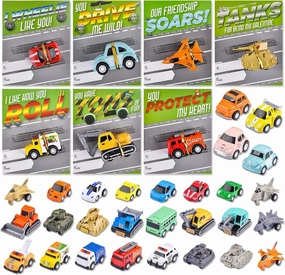 JOYIN 28 Pack Valentines Day Card with Pull Back Cars Vehicle Toys Kits Valentines Day Gift Set for Valentine Party Favor, Classroom Exchange Prize, Valentine’s Greeting Cards