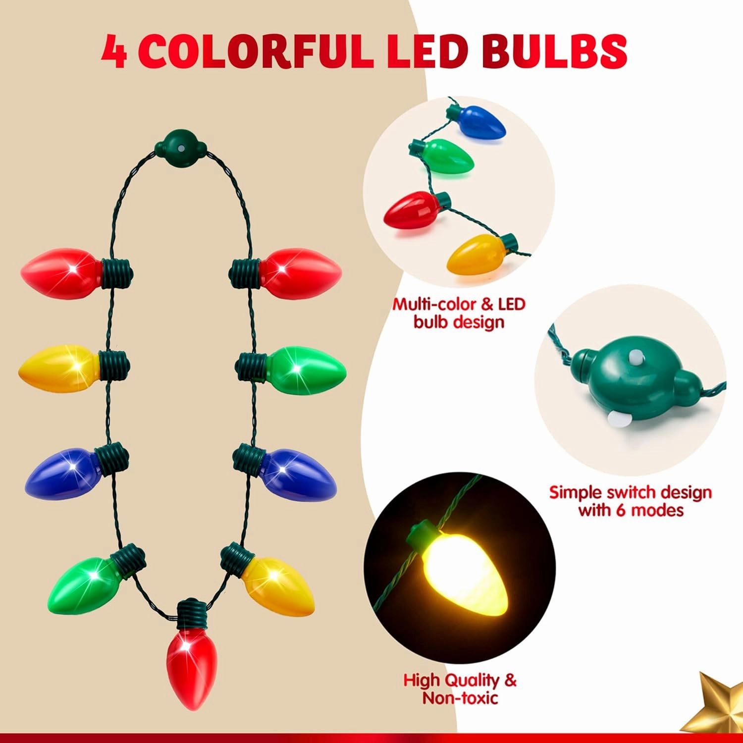 JOYIN 3 Packs Christmas Necklace LED Light Up Necklaces 9 Bulbs LED Holiday Party Favor Costume Accessories for Christmas Xmas Favor Party Supply