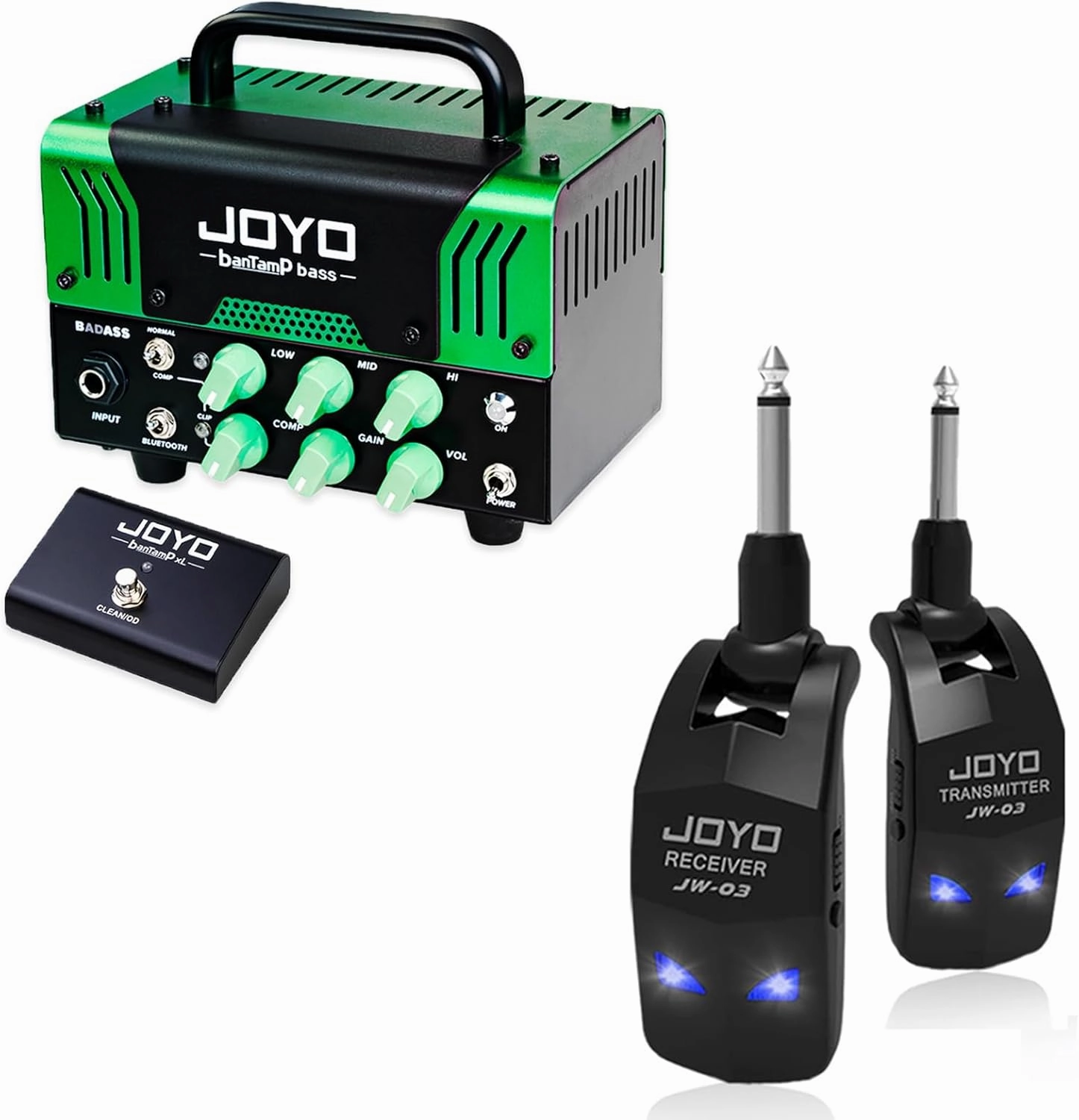 JOYO Badass Bass Amplifier Tube Head 50 Watt Preamp Hybrid and JW-03 Wireless Guitar Transmitter Receiver