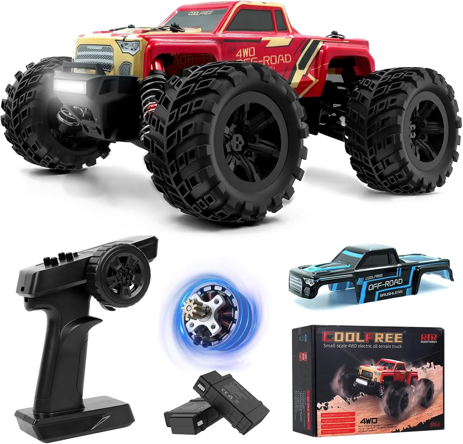 JT20W 1/20 Scale 4WD Brushless RC Car for Adults - 45  Kph Off-Road Hobby Truck 4x4, Electric Buggy, Remote Control Monster Truck, All Terrain RTR Fast Car, 2 Lipo Batteries, Xmas Gifts