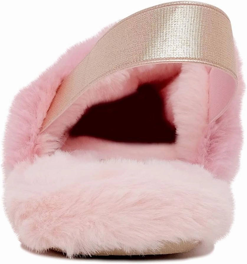 Juicy Couture Girls Fluffy Slippers for Kids – Cute Fuzzy Open-Toe Fur Slides – Plush, Warm Indoor House Slip-Ons