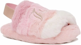 Juicy Couture Girls Fluffy Slippers for Kids – Cute Fuzzy Open-Toe Fur Slides – Plush, Warm Indoor House Slip-Ons