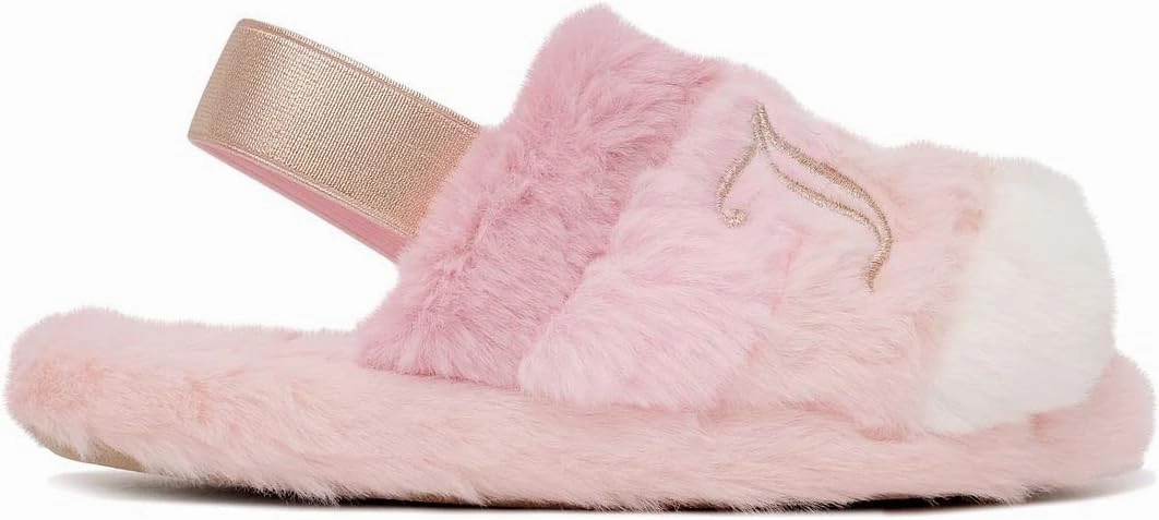 Juicy Couture Girls Fluffy Slippers for Kids – Cute Fuzzy Open-Toe Fur Slides – Plush, Warm Indoor House Slip-Ons