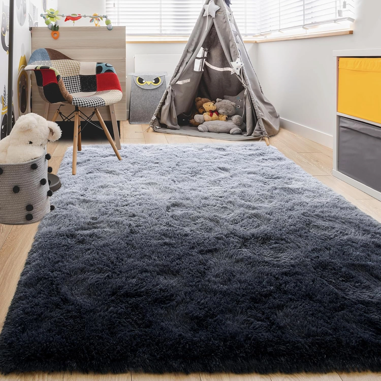 junovo Washable, Non-Slip Area Rug, Soft Area Rugs for Bedroom 4x6 Feet Fluffy Rug Carpets for Living Room Shaggy Rugs for Kids Teens Girls Boys Indoor Plush Rug for Bedroom Room, Gray