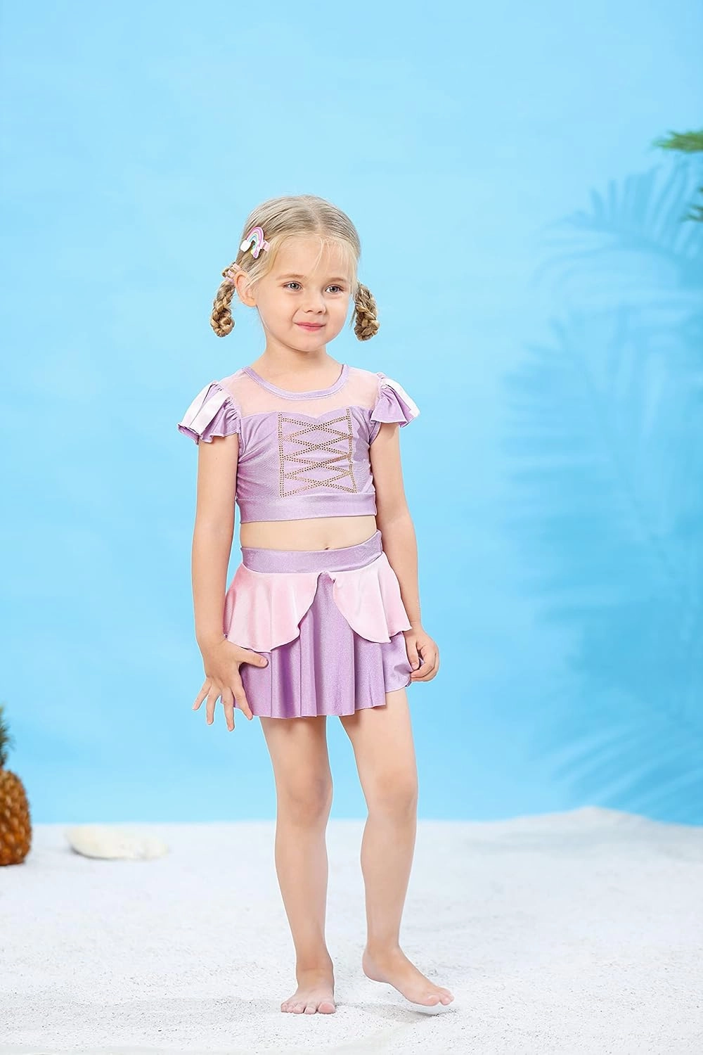Jurebecia Girls Two Piece Swimsuit Princess Bikini Set Toddle Kids Ruffles Bathing Suit Role Play Swimwear