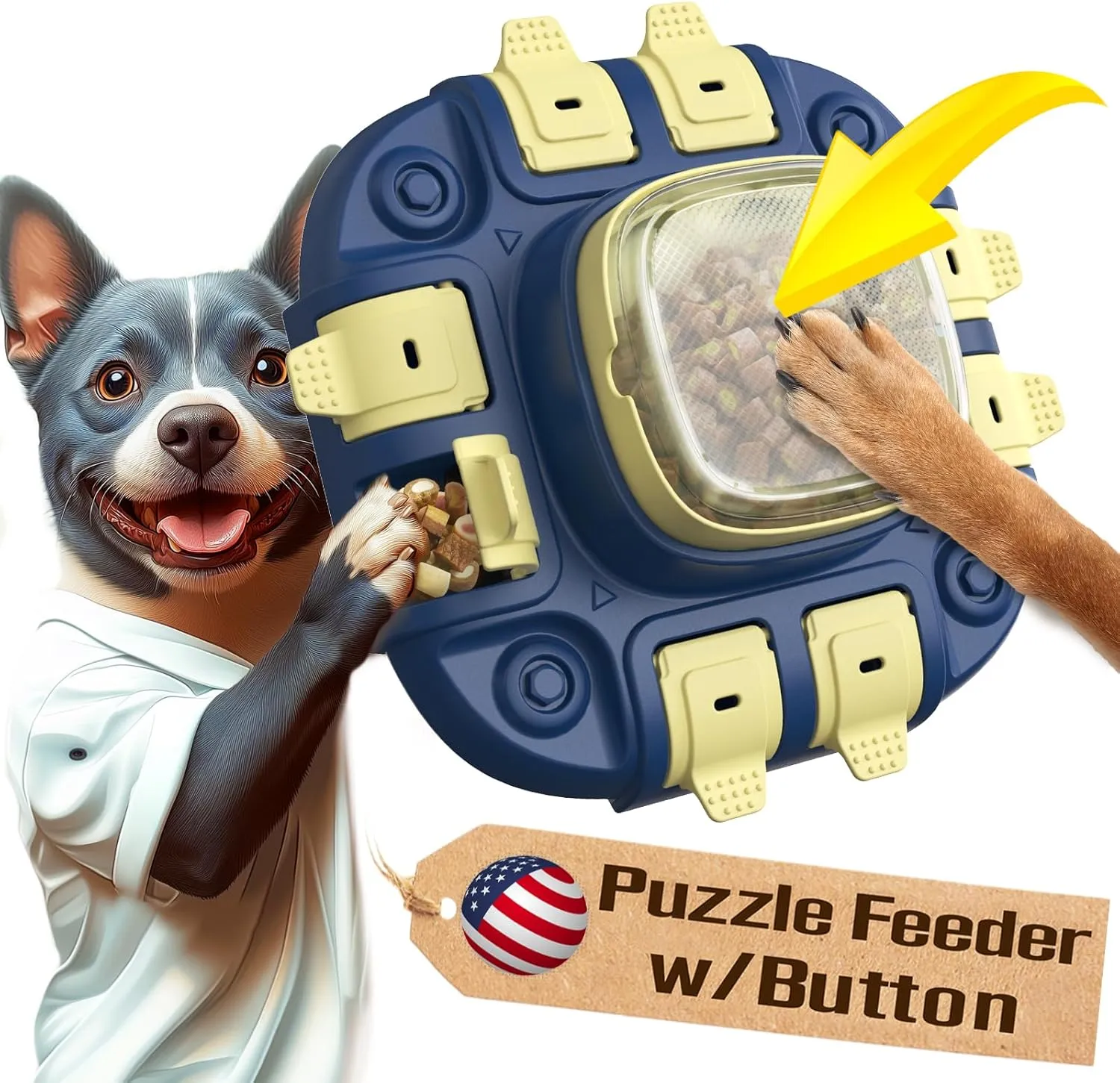 KADTC Dog Puzzle Toys Level 2 in 1 for Small/Medium/Large Dogs Slow Feeder with Button Mind Game Anti Boredom Keep Them Busy Enrichment Toy Treat Puzzles Food Dispenser Puppy Brain Mental Stimulation