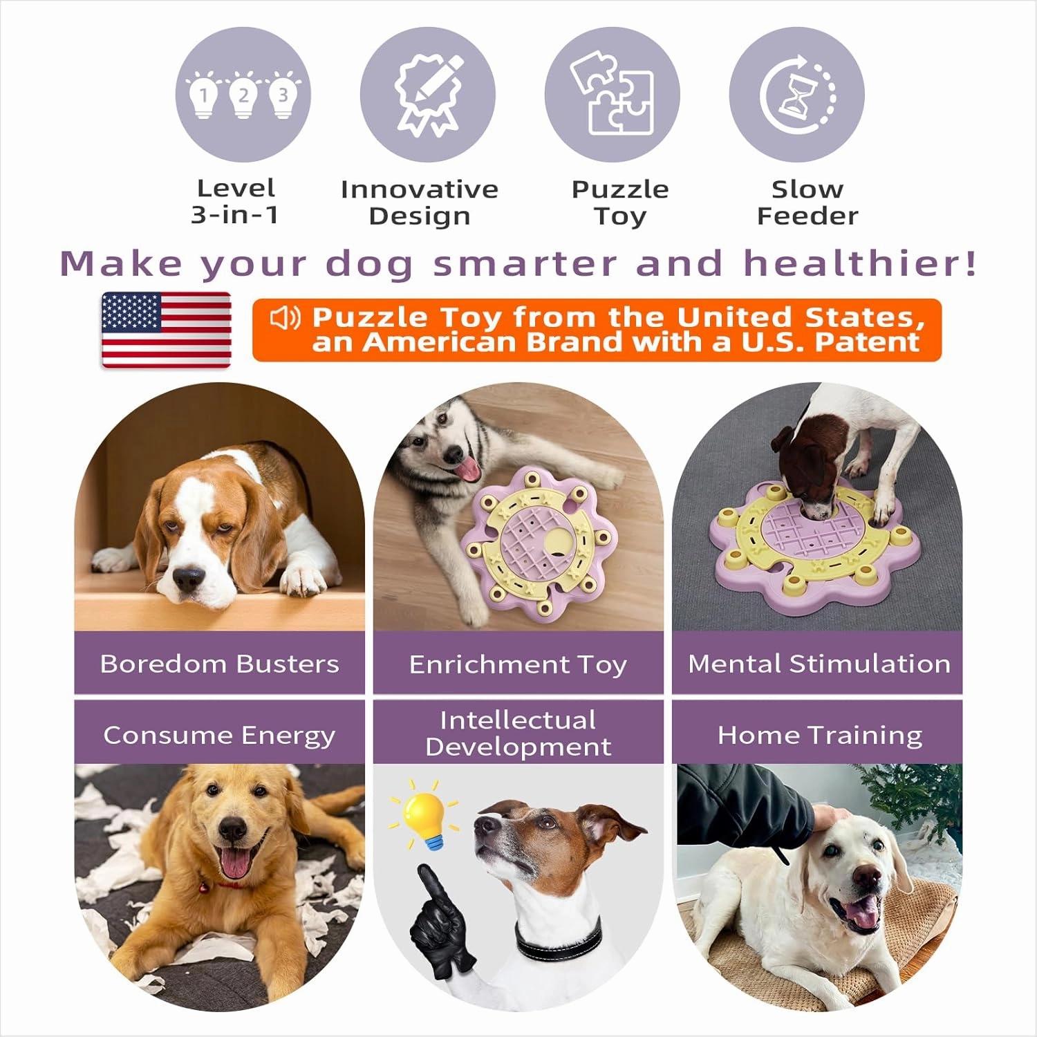 KADTC Dog Puzzle Toys Level 3 in 1 Brain Mind Treat Game Mental Stimulation Enrichment Hard Toys Puppy Holiday Birthday Gift Boredom Busters Slow Puzzles Food Feeder for Small/Medium/Large Breed Dogs