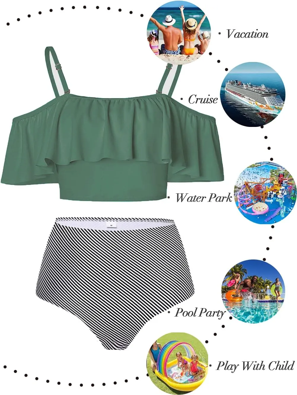 Kaei&Shi High Waisted Flounce Bikini Set,Tummy Control Swimsuits for Women,Off Shoulder