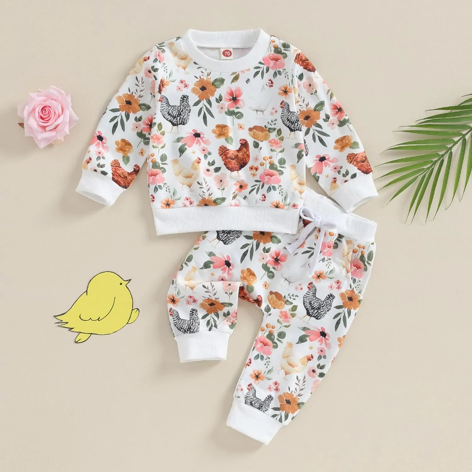Kaipiclos Baby Girl Fall Winter Clothes Toddler Sweatsuit Outfit Floral Print Sweatshirt Long Sleeve Shirt Top Pants Clothing