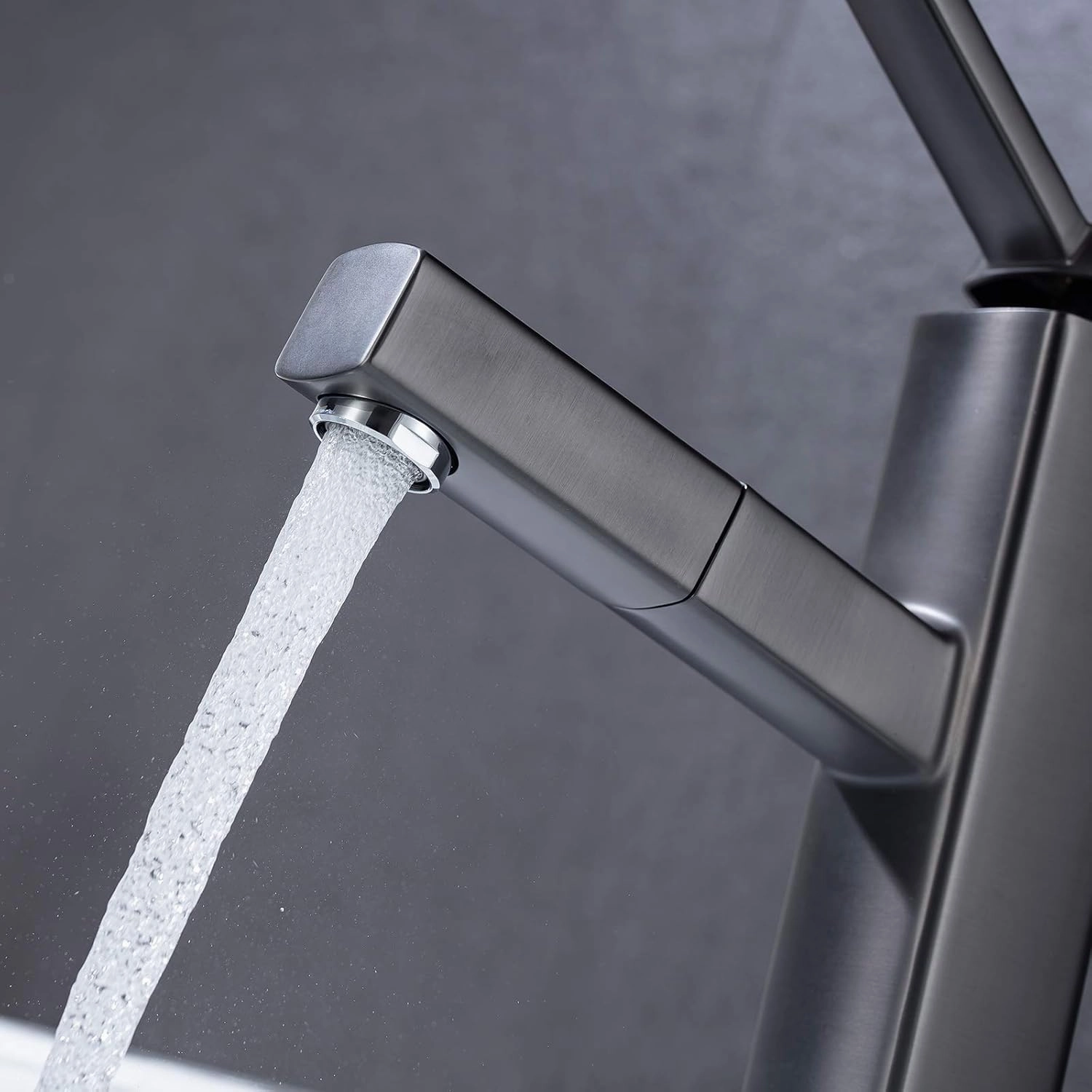 KAIYING Bathroom Sink Faucet with Pull Out Sprayer, Single Hole Utility Bar Sink Faucet, Lavatory Pull Down RV Sink Faucets with Rotating Spout, Single Handle (Regular, Gray)