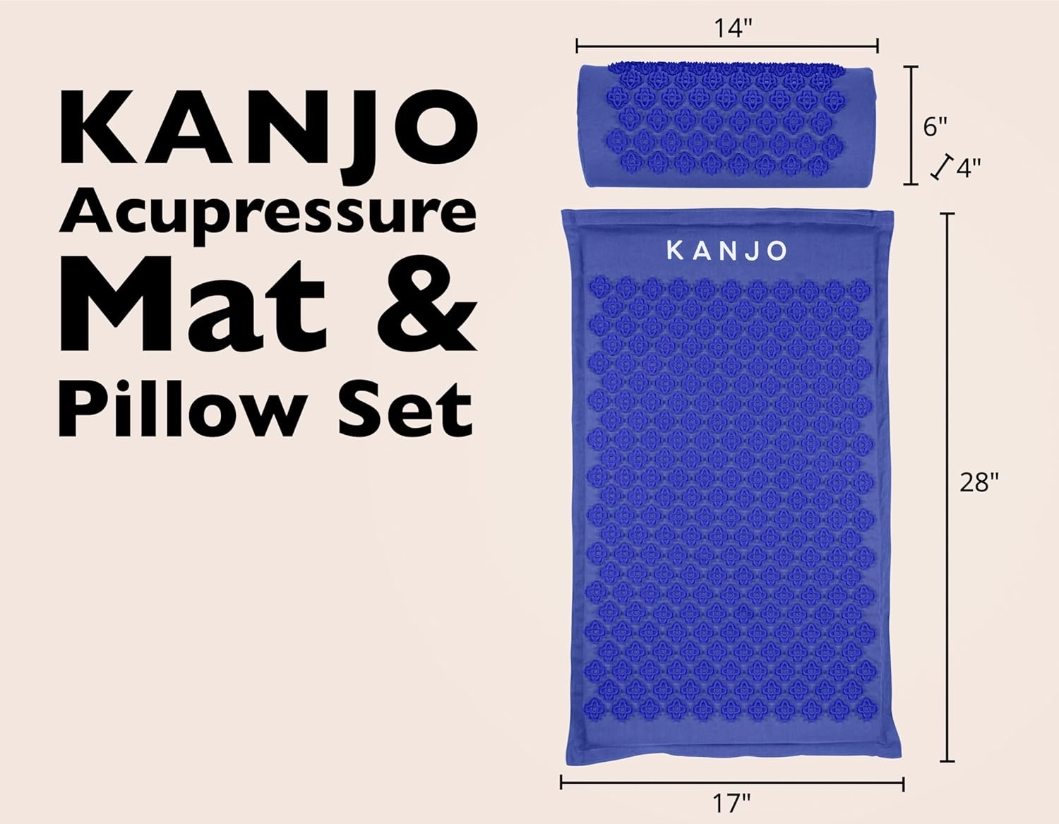 Kanjo FSA HSA Approved Acupressure Mat and Pillow Set for Back Pain Relief & Neck Pain Relief, with Pressure Points for Muscle Pain Relief with Travel Bag - Periwinkle