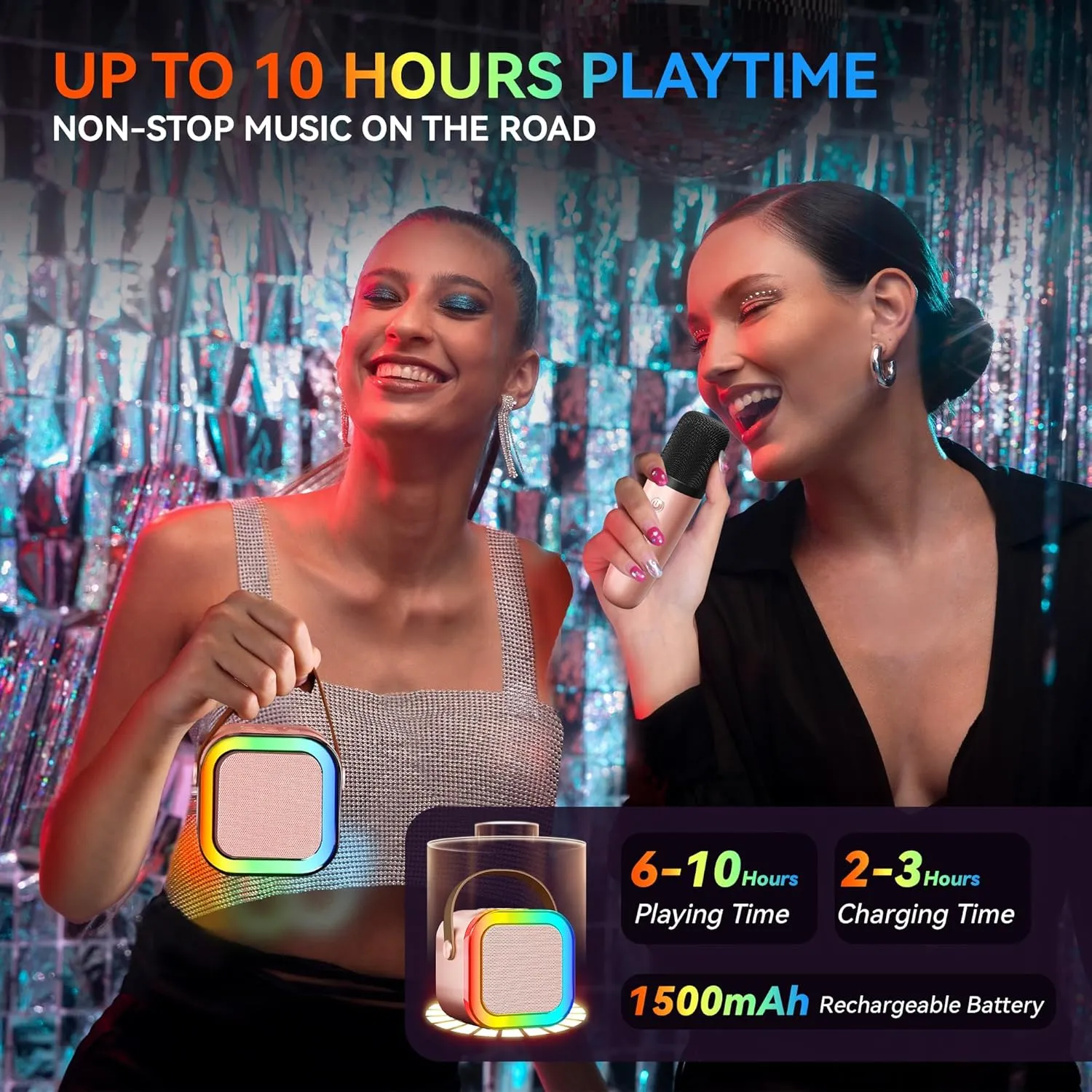 Karaoke Player, Karaoke Machine for Adults, Portable Bluetooth Mini Karaoke Microphone Singing Speaker Player with 2 Wireless Mic, All Smartphones,Birthday, Family,Home Party(Rose Gold)