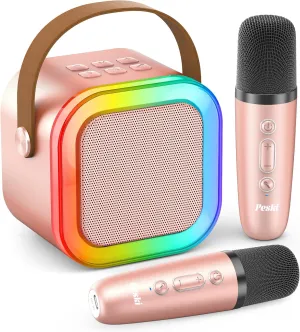 Karaoke Player, Karaoke Machine for Adults, Portable Bluetooth Mini Karaoke Microphone Singing Speaker Player with 2 Wireless Mic, All Smartphones,Birthday, Family,Home Party(Rose Gold)