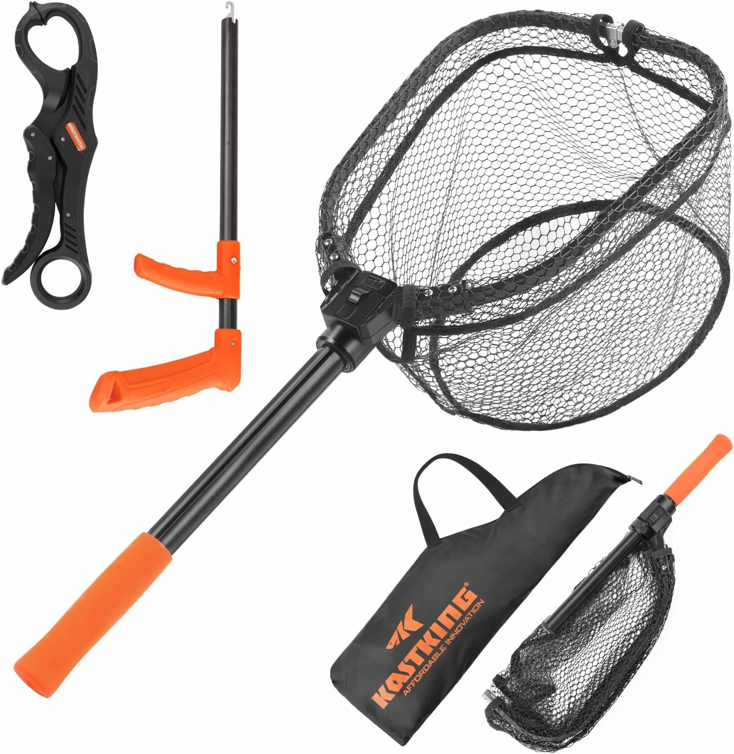 KastKing Brutus Fishing Net, Foldable Extendable Fish Landing Net, Lightweight & Portable Fishing Net with Soft EVA Foam Handle, Holds up to 44lbs/20KG, Fish-Friendly Mesh for a Safe Release