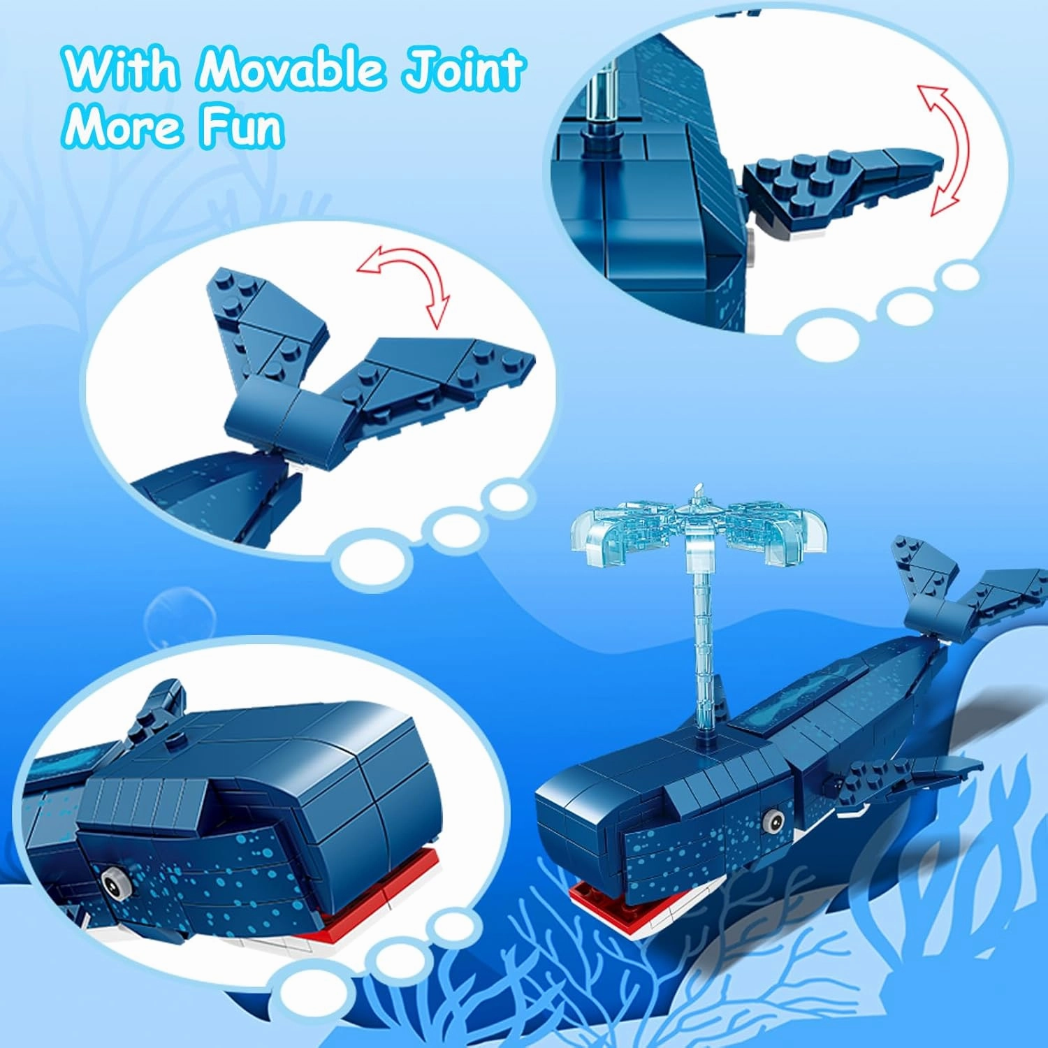 KAZI Whale Toys Building Set,Deep Sea Creatures,Ocean Animal Toy for Kids Ages 6 7 8 9 10 Plus,Blue Whale Sea Animal Building Kit for Boys Girls,Halloween Party Favors