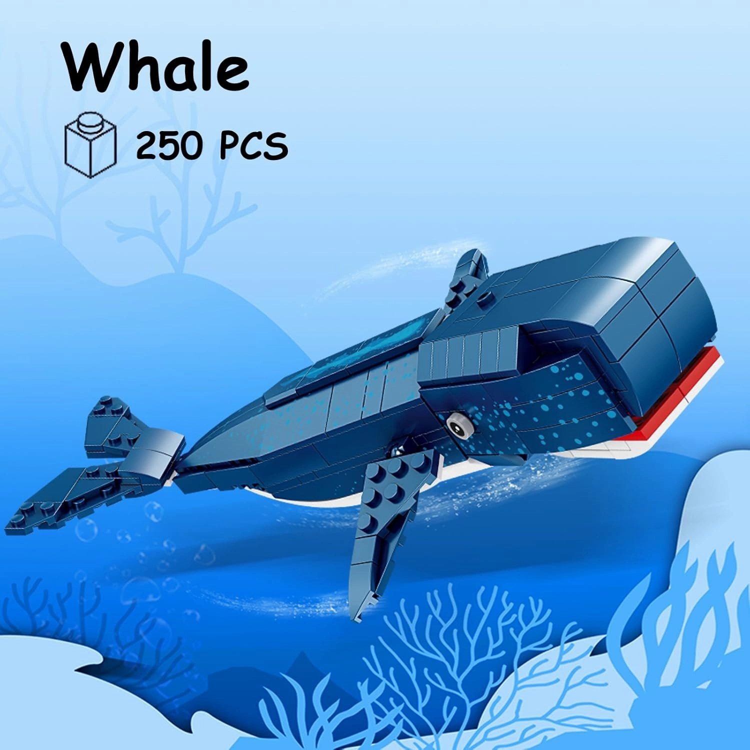 KAZI Whale Toys Building Set,Deep Sea Creatures,Ocean Animal Toy for Kids Ages 6 7 8 9 10 Plus,Blue Whale Sea Animal Building Kit for Boys Girls,Halloween Party Favors