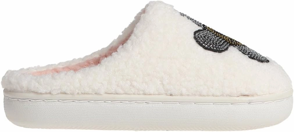 kensie Kids Slippers for Girls - Flower and Smiley Face Fuzzy House Shoes with Rhinestones, Cozy Indoor Slippers for Little Kid/Big Kid