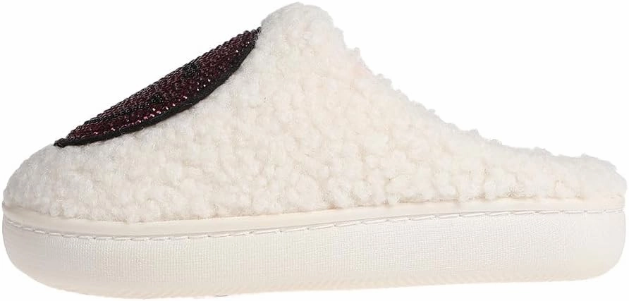 kensie Kids Slippers for Girls - Flower and Smiley Face Fuzzy House Shoes with Rhinestones, Cozy Indoor Slippers for Little Kid/Big Kid