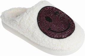 kensie Kids Slippers for Girls - Flower and Smiley Face Fuzzy House Shoes with Rhinestones, Cozy Indoor Slippers for Little Kid/Big Kid