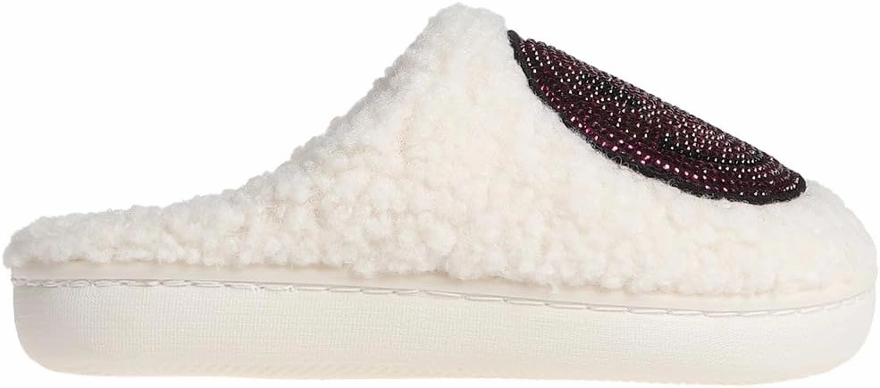 kensie Kids Slippers for Girls - Flower and Smiley Face Fuzzy House Shoes with Rhinestones, Cozy Indoor Slippers for Little Kid/Big Kid