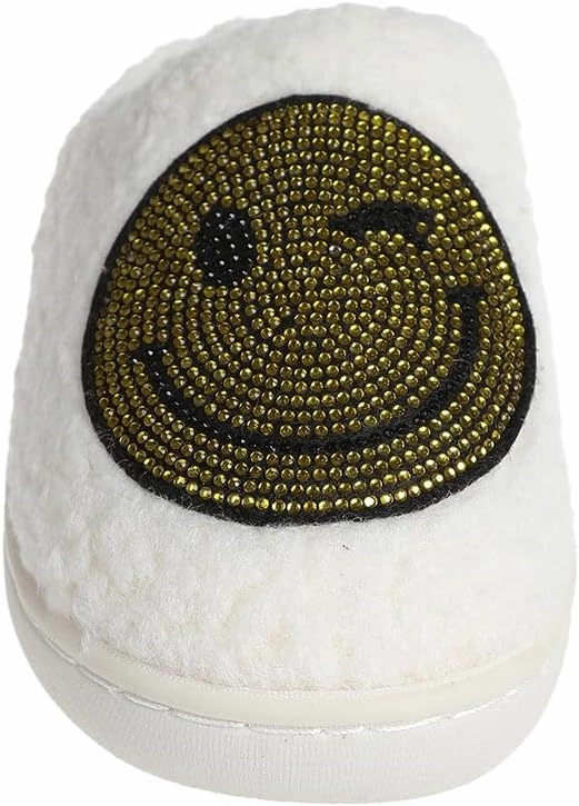 kensie Kids Slippers for Girls - Flower and Smiley Face Fuzzy House Shoes with Rhinestones, Cozy Indoor Slippers for Little Kid/Big Kid