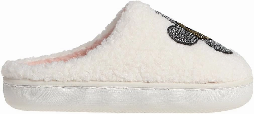 kensie Kids Slippers for Girls - Flower and Smiley Face Fuzzy House Shoes with Rhinestones, Cozy Indoor Slippers for Little Kid/Big Kid