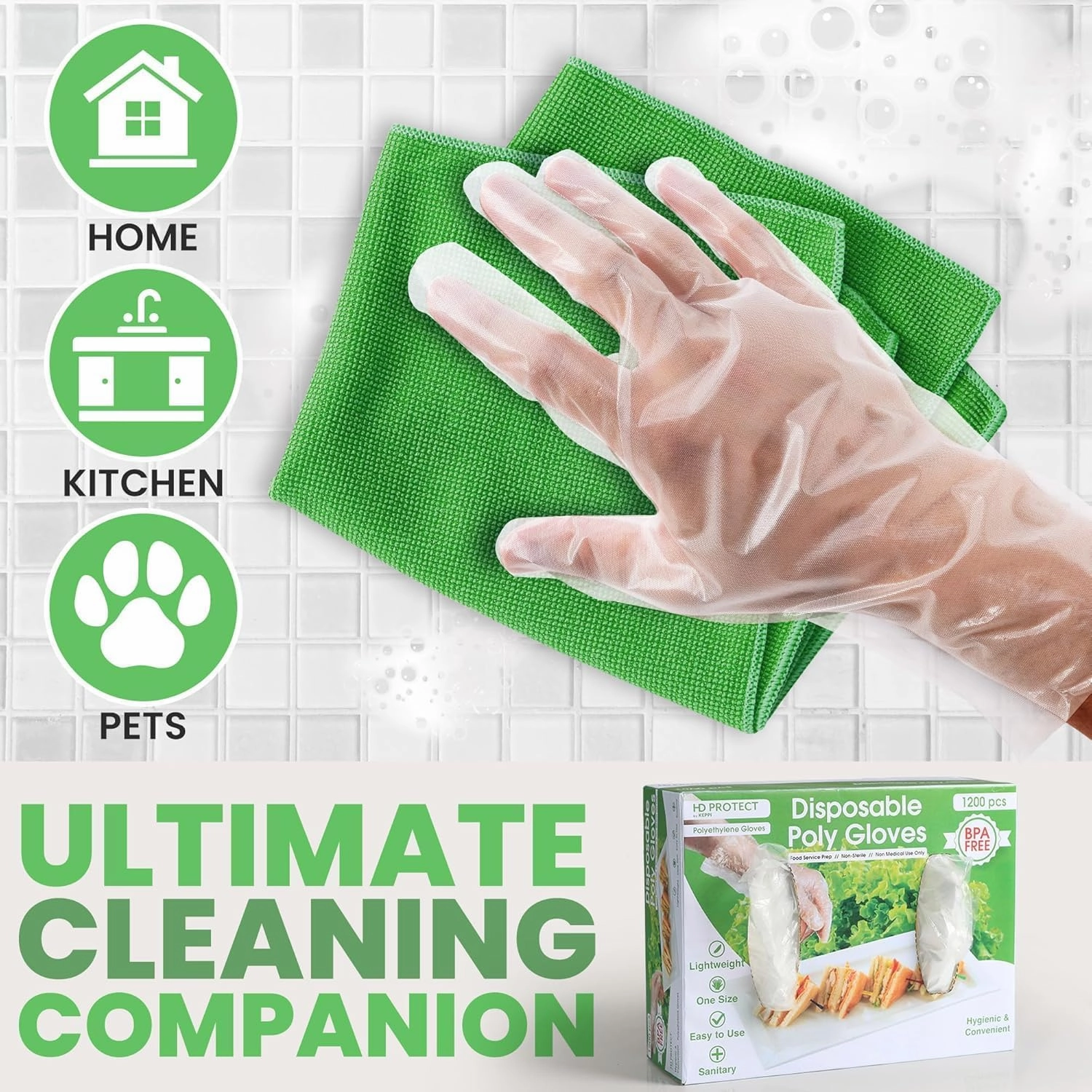 Keppi 1200pcs Plastic Gloves - BPA & Latex Free - Perfect Food Handling - Food Safe Disposable Glove for Cooking - Bulk Food Safe Gloves - One Size Great Fit