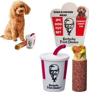 KFC Mini Chicken Wrap & Soda Meal – 2-Piece Vinyl Squeaky Dog Toy Set – Includes 6” Chicken Wrap & 6” Soft Drink Cup – Lightweight, Fun, and Interactive Play for Small & Gentle Chewers