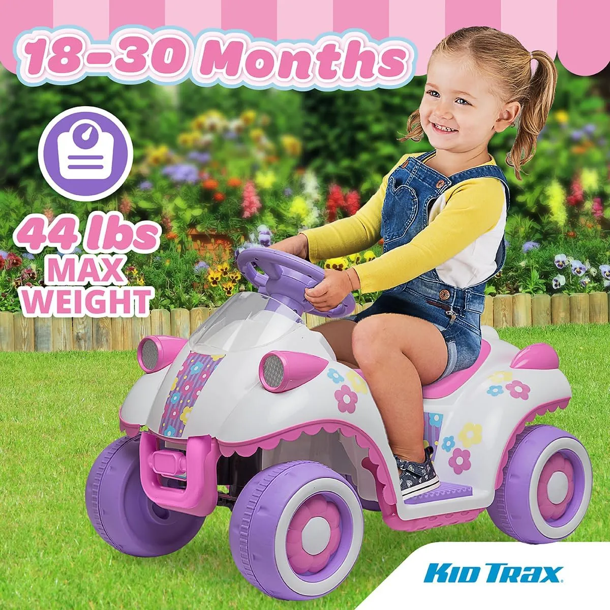 Kid Trax Flower Power 6V Ride On - Little Girls Toys, Toddler Car, Ride On Car, Kids' Electric Vehicle, Durable, Inside/Outside Toys, Perfect Kids Cars to Drive, Max Weight 44lbs, 18-30 Months