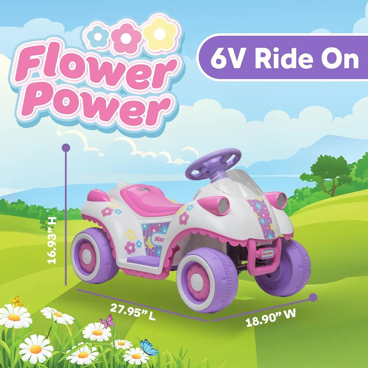 Kid Trax Flower Power 6V Ride On - Little Girls Toys, Toddler Car, Ride On Car, Kids' Electric Vehicle, Durable, Inside/Outside Toys, Perfect Kids Cars to Drive, Max Weight 44lbs, 18-30 Months