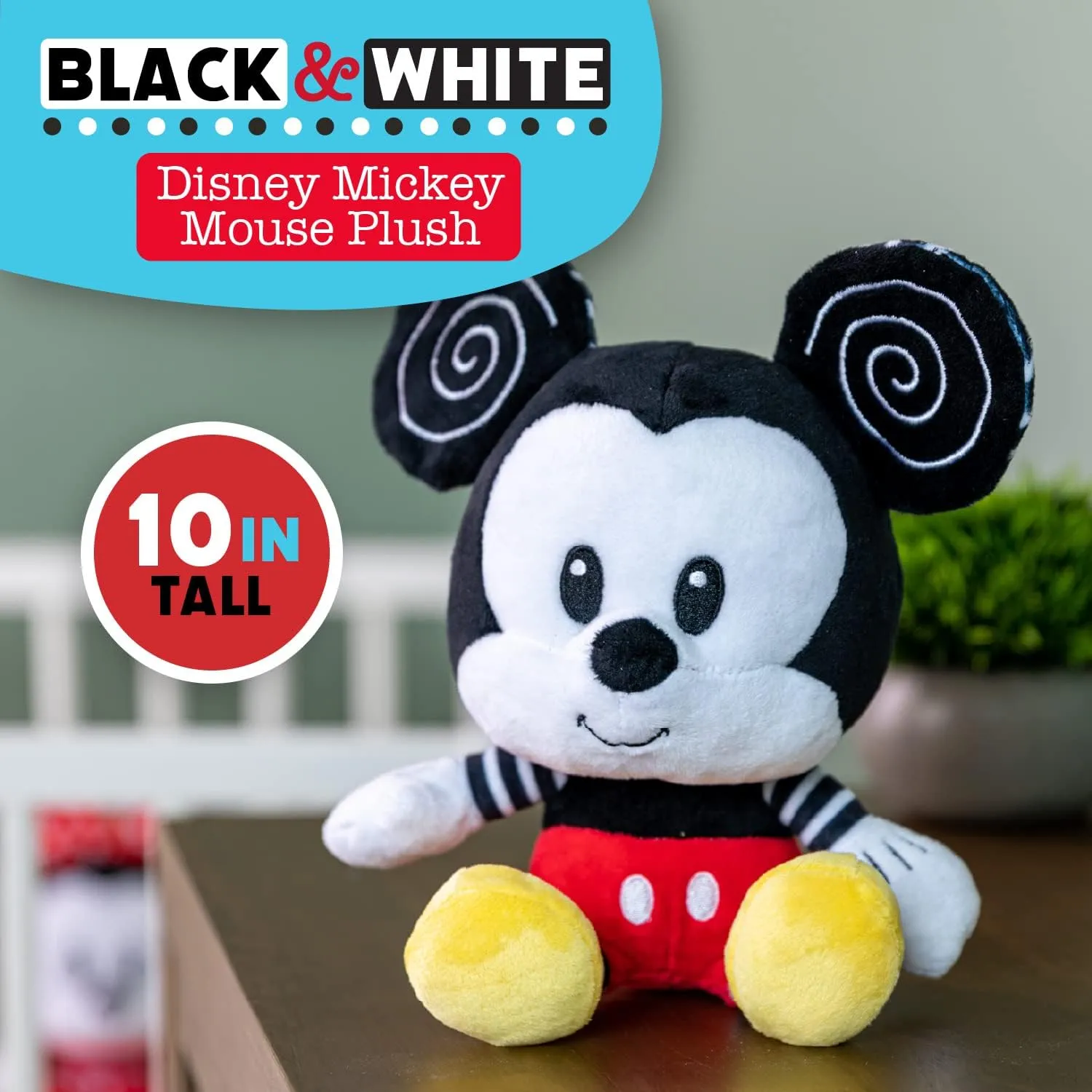 KIDS PREFERRED Disney Baby Mickey Black and White High Contrast Crinkle Plush, Boys and Girls Ages 0  (81262)