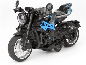 Kids Toy Motorcycle - Alloy Motorcycle Toy with Sound and Music,1:10 Scale car for Boys Age 3-7 (Black Blue)