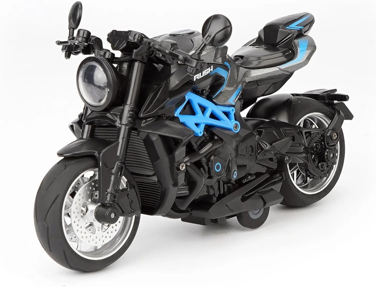 Kids Toy Motorcycle - Alloy Motorcycle Toy with Sound and Music,1:10 Scale car for Boys Age 3-7 (Black Blue)
