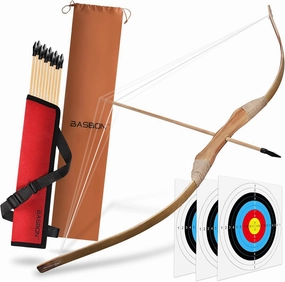 Kids Bow and Arrow Set, 32 Inch Archery Set Handmade Wooden Toy Bow and Arrow for Kids 6-8 8-12, 1 Bows 1 Quivers 10 Arrows 3 Targets & Storage Bag, Gifts for Youth Boys and Girls