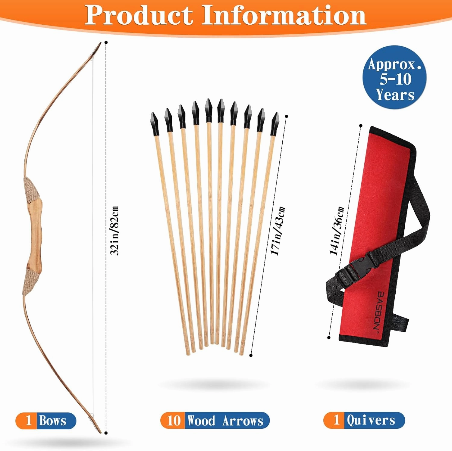 Kids Bow and Arrow Set, 32 Inch Archery Set Handmade Wooden Toy Bow and Arrow for Kids 6-8 8-12, 1 Bows 1 Quivers 10 Arrows 3 Targets & Storage Bag, Gifts for Youth Boys and Girls
