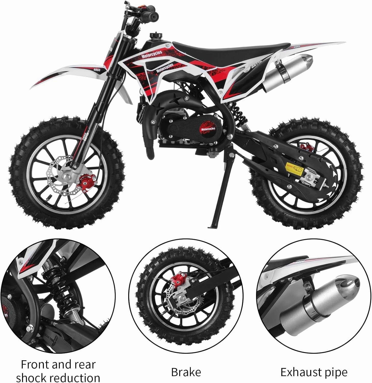Kids Dirt Bike, 49cc Gas Powered Mini Bike, Off-Road Motorcycle, Upgraded Pit Bike for Kids, Front & Rear Disc Brakes, 2-Stroke Engine, Pull Start, 10-Inch Tires, Pocket Bike Gift for Teens Black