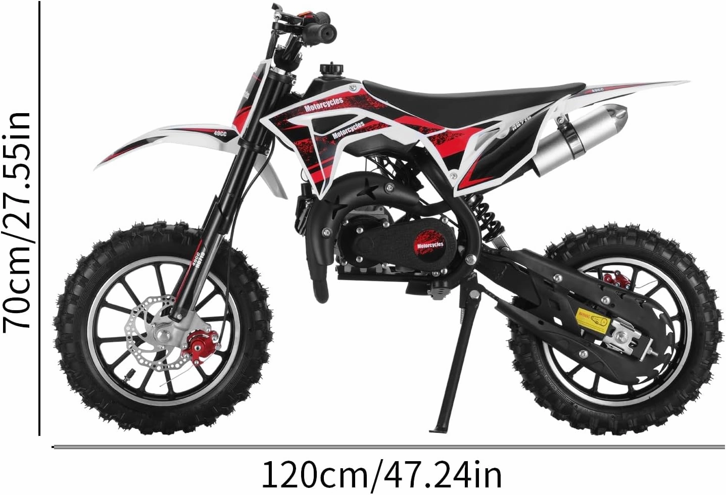 Kids Dirt Bike, 49cc Gas Powered Mini Bike, Off-Road Motorcycle, Upgraded Pit Bike for Kids, Front & Rear Disc Brakes, 2-Stroke Engine, Pull Start, 10-Inch Tires, Pocket Bike Gift for Teens Black