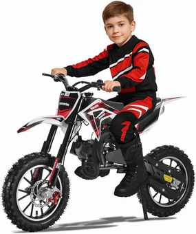 Kids Dirt Bike, 49cc Gas Powered Mini Bike, Off-Road Motorcycle, Upgraded Pit Bike for Kids, Front & Rear Disc Brakes, 2-Stroke Engine, Pull Start, 10-Inch Tires, Pocket Bike Gift for Teens Black