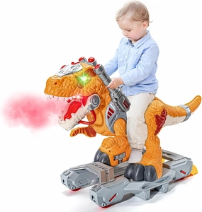 Kids Electric Dinosaur Ride On Toys, Toddler Ride On Cars with Music, Light & Smoke, Preschool Kids Scooter Foot-to-Floor Walker, Electric Toddler Car Toys Indoor and Outdoor（Yellow）