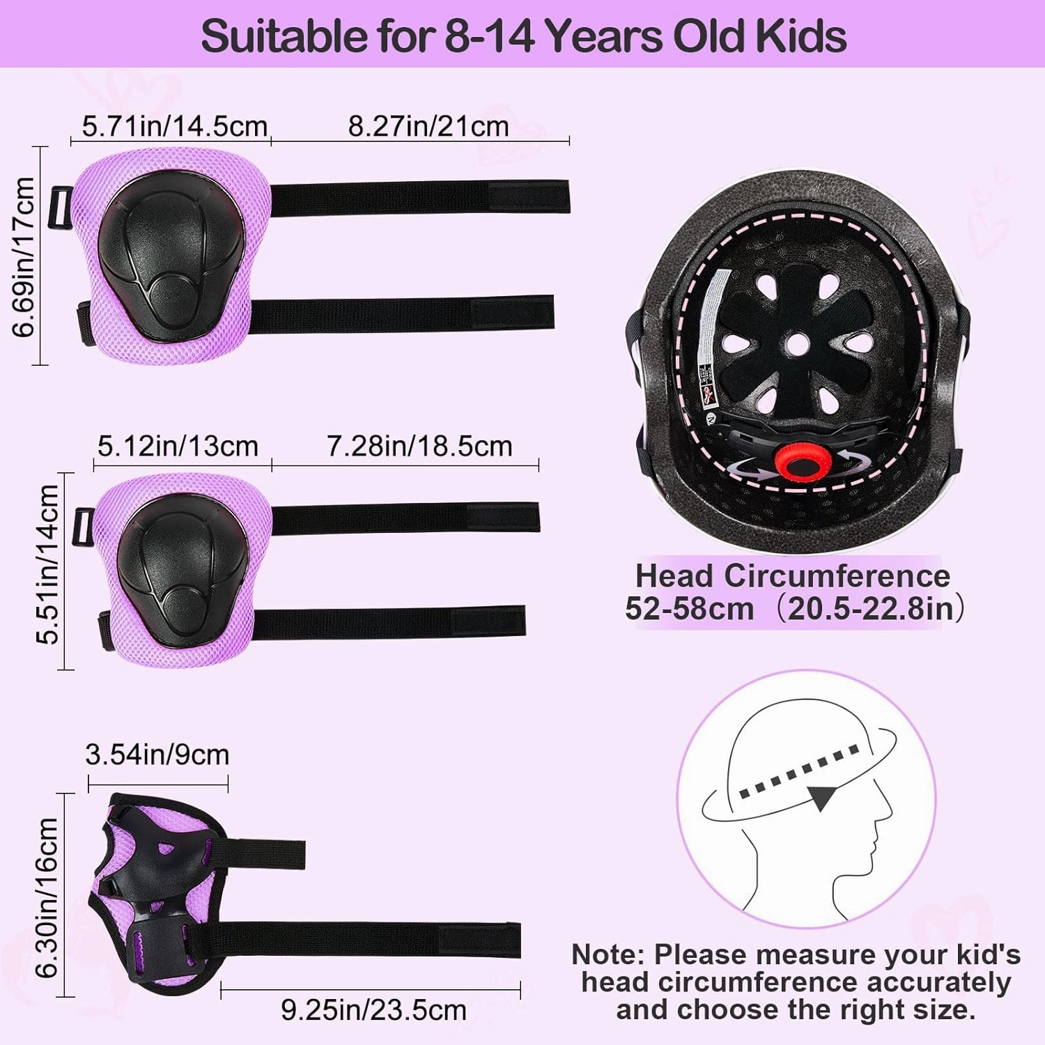 Kids Helmet, Bike Helmets for Kids 8-14 with Knee Pads and Elbow Pads Wrist Guards, Adjustable Youth Girls Bike Helmet with DIY Cat Ears Skateboard Helmet for Scooter Skating Cycling