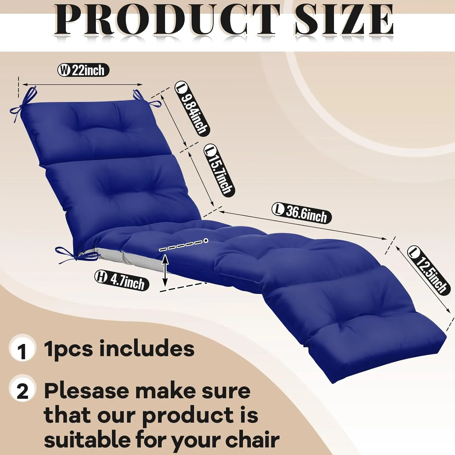 Kigley 1 Pcs Chaise Lounge Cushions 75 x 22 x 5 Inches Soft Lounge Chair Cushion Spring/Summer Seasonal Replacement for Outdoor Indoor Home Office (Navy Blue)