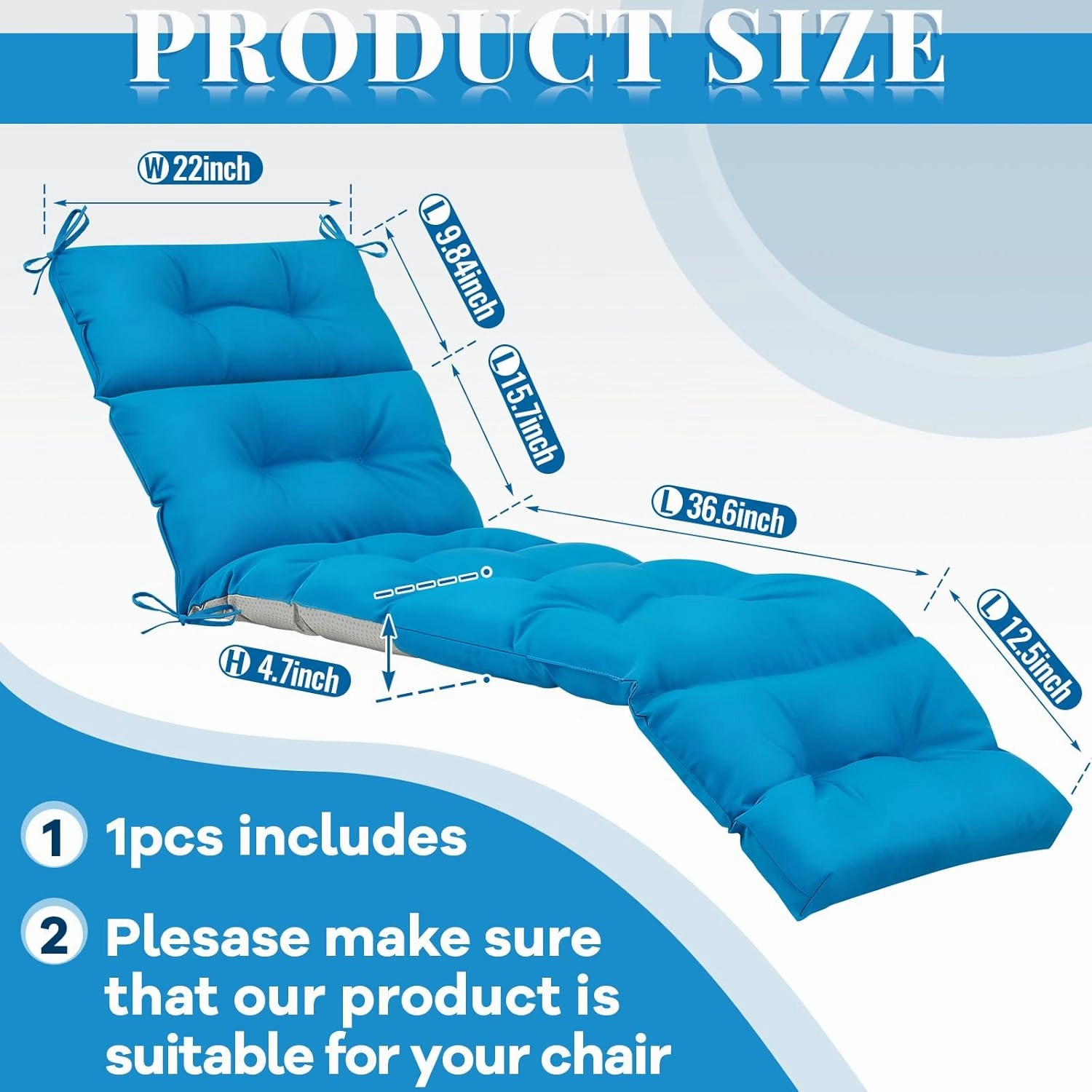 Kigley 1 Pcs Chaise Lounge Cushions 75 x 22 x 5 Inches Soft Lounge Chair Cushion Spring/Summer Seasonal Replacement for Outdoor Indoor Home Office (Blue)